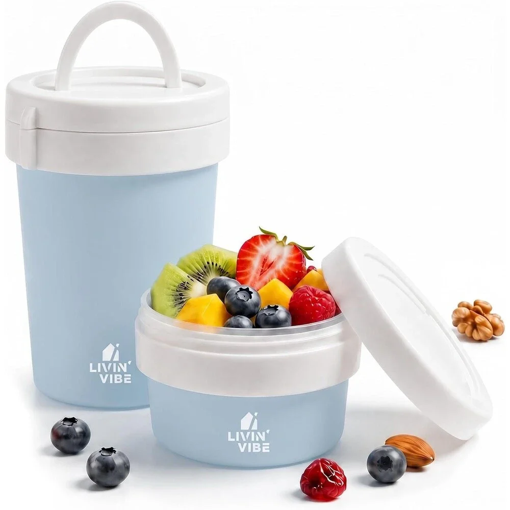 Silicone Food Storage Containers Set of 2 Airtight Lids Light Blue 16.9 & 33.8oz